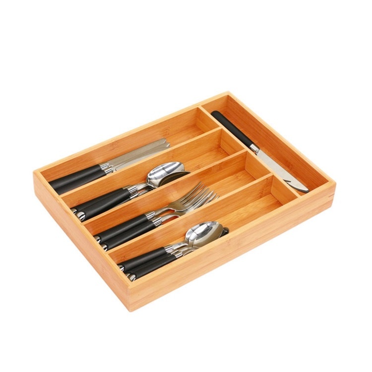 Bamboo kitchen Drawer Organizer Tray For Cutlery