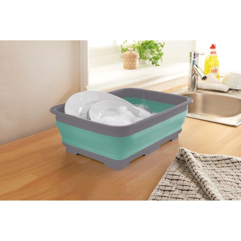 Collapsible Washing Up Bowl - Aqua & Grey