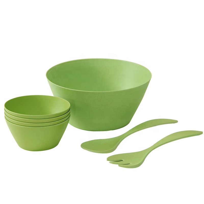 Eco-friendly custom printed bamboo fibre round salad bowl set