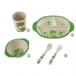 Eco-friendly Bamboo Fiber 5 Piece Kids Tableware Set