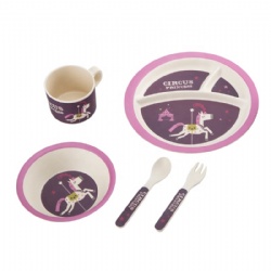 Eco-friendly Bamboo Fiber 5 Piece Kids Tableware Set