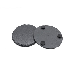 Round black slate coasters 4PK