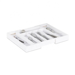 Kitchen Drawer Storage Adjustable Bamboo Cutlery Tray for Utensil organizer white color