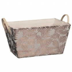 Foil Leaf Print Storage Basket - Duck Egg & Gold