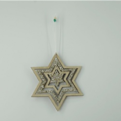 Xmas wooden hanging star decoration with glitter