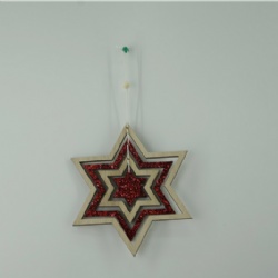 Xmas wooden hanging star decoration with glitter