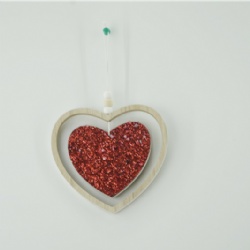 Xmas wooden hanging heart decoration with glitter