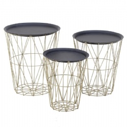 Basket tea table set of 3-gold