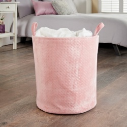 Velvet Round Laundry Hamper - Pink